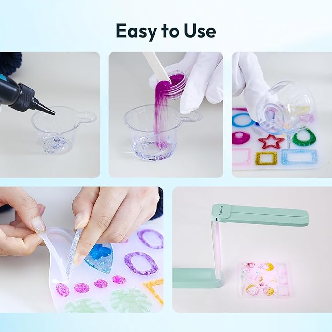 Resiners UV Resin Kit with Light for Adults, 190PCS UV Resin Jewelry Making Kit, Resin Accessories for Keychains, Earrings, Necklaces, Adult DIY Crafts – Not a Toy