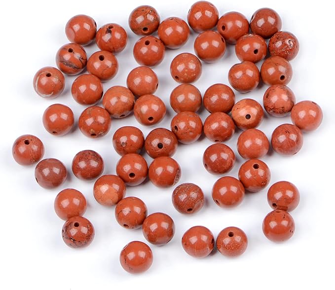 bymitel 90pcs natural crystal beads stone gemstone round energy healing loose beads with stretch cord for jewelry making bracelets anklets (red jasper, 10mm 90pcs)