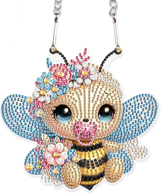 AiYuanzsh Cute Bee Diamond Painting Hanging Pendant Kit, 5D DIY Acrylic Special Shaped Rhinestones Diamond Art Hanging Ornament, Window Wall Home Decor Gift for Adults