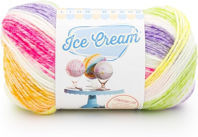 Lion Brand Yarn, Ice Cream Baby Yarn for Knitting, Crochet, and Crafts, Passion Fruit, 1 Pack, DK Weight Colorful Acrylic Fiber for Baby Blankets, Hats, and Sweaters