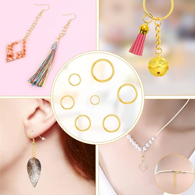 Paxcoo Gold Jump Rings for Jewelry Making - 1500Pcs Necklace Repair Kit With Supplies and Pliers for Bangle Charms, Earrings and Nail Piercing