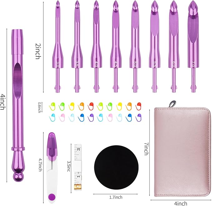 BsHooker Interchangeable Crochet Hooks Set with Case Inline Crochet Hooks Size from 3mm-8mm Ergonomic Handle Crochet Needles Set with Case for Beginners