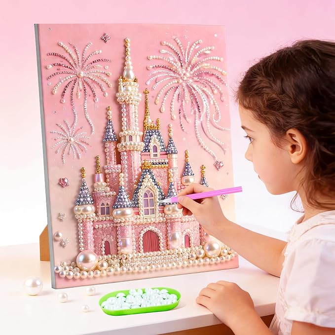2026 New DIY Castle Beaded Art Kit - Castle Pearl Painting Kit, Plastic Pearl Art Craft for Adults and Beginners, Home Wall Decor, Valentine's Day Gift