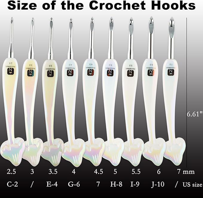 Svartur 9PCS Crochet Hooks Set 2.5mm–7mm (C–J), Ergonomic Resin Handle Crochet Needles with Aluminum Tips, Easy Grip for Pencil & Knife Hold, Smooth Crochet Hooks for Beginners & Arthritic Hands