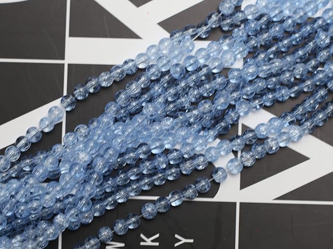 1050pcs Blue Crackle Glass Beads Handcrafted Round Lampwork Smooth Loose Beads for Bracelet & DIY Jewelry Making 6mm