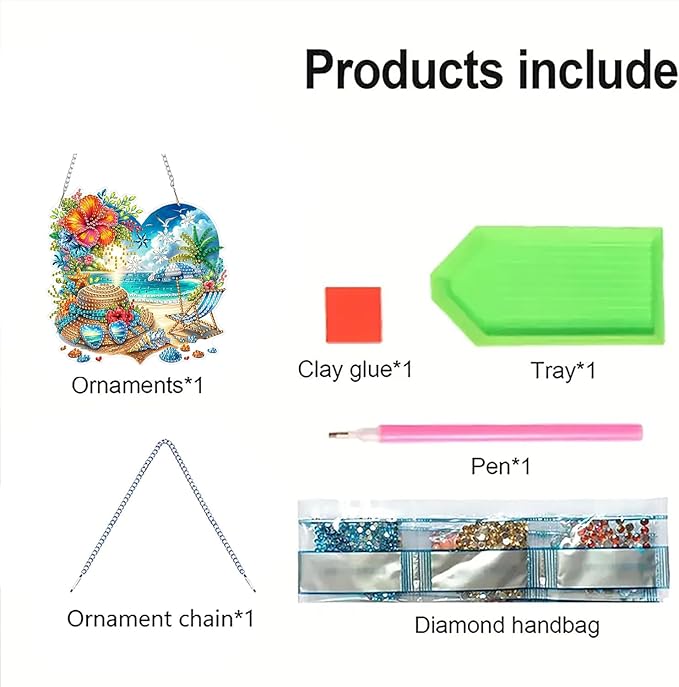 ARPADAMO Hanging Diamonds Art kit for Adult,DIY Summer Beach Pendant Diamonds Painting Art Kit, 7.2x7 inch Acrylic Diamonds Painting Board Kit Ornament, Special Crystal Diamond Hanging Ornament