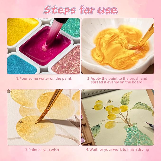 40 Color Forestry Shifting Watercolor Painting Set，Metallic Color Watercolor Paints，Glitter Water Colour Solid Paint Box for Kids Adults Beginners Artists