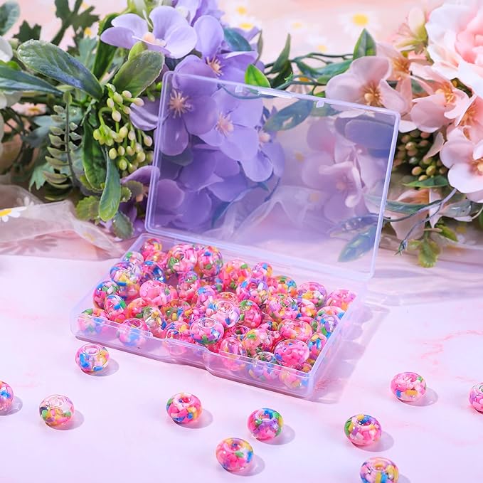 AIPRIDY Girls' Lucky Beads Lover Amber Beads, Big Hole Spacer Beads European Craft Beads for DIY Charms Bracelet Jewelry Making (Cylinder Pink)