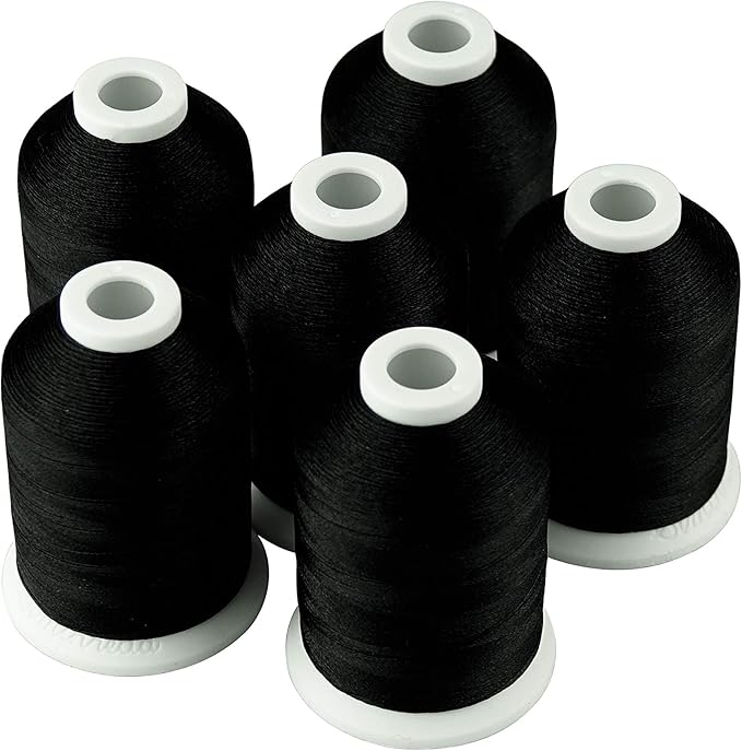 Simthread 6 Black 1000M(1100Y) Polyester Machine Embroidery Threads for Brother Babylock Janome Singer Pfaff Husqvarna Bernina Embroidery and Sewing Machines