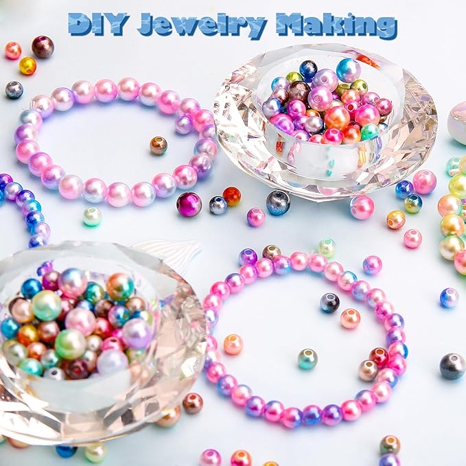 BONNY BOXX 1020PCs 6 & 8MM Gradient Mermaid ABS Pearl Beads Set for Jewelry Making Loose Round Faux Pearls with Holes for Bracelet Necklace Earring Accessories Vase Filler