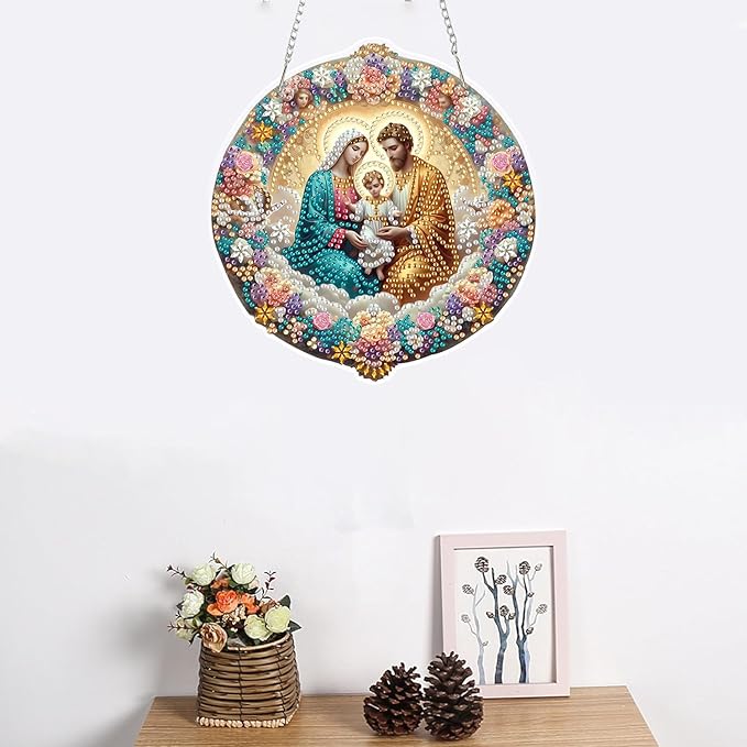 LILEIDECO DIY Diamond Art Painting Kits Special Shape Rhinestone Window Pendants Hanging Home Garden Wall Double-Sided Pattern (Single Side Point Drill)- The Birth of Jesus