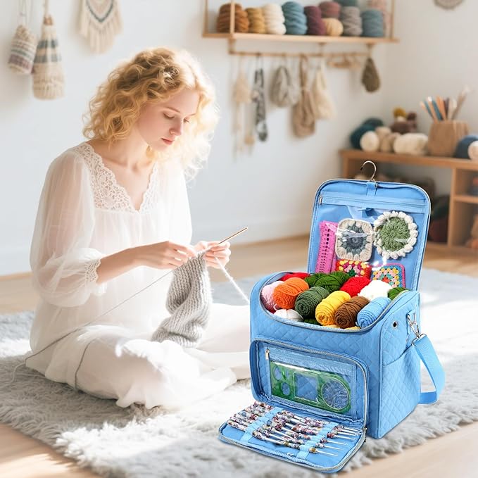 knitting bag- Crochet bags for on the go,yarn storage organizer, perfect for knitting and crochet accessories（Sky blue）
