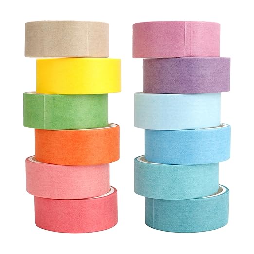 Washi Tape Set 12 Rolls Multicolor Washi Tape Self-Adhesive Scrapbook Paper Tape Rainbow Colored Tape Decorative Tape for Scrapbook Journal DIY Craft Scrapbooking Journal Supplies Gift Wrapping
