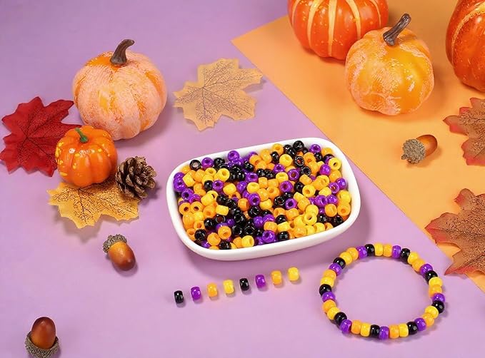 Halloween Pony Beads Bulk 1000 Pcs, Colorful Kandi Beads for Bracelets Jewelry Making, Plastic Hair Bead for Braids for Craft, Gifts for Friend(Black, Orange, Purple,Yellow)