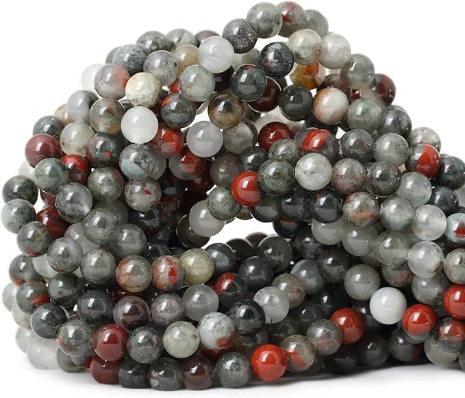 cheavian 60pcs 6mm natural african bloodstone gemstone smooth surface round loose beads for jewelry making 1 string 15 inches