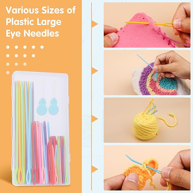 UOOU 67 PCS Plastic Needles, 5 Sizes Yarn Needles, Darning Needles for Yarn, Yarn Needles Large Eye for Crochet, Crochet Needles for Knitting, Weaving and Sewing