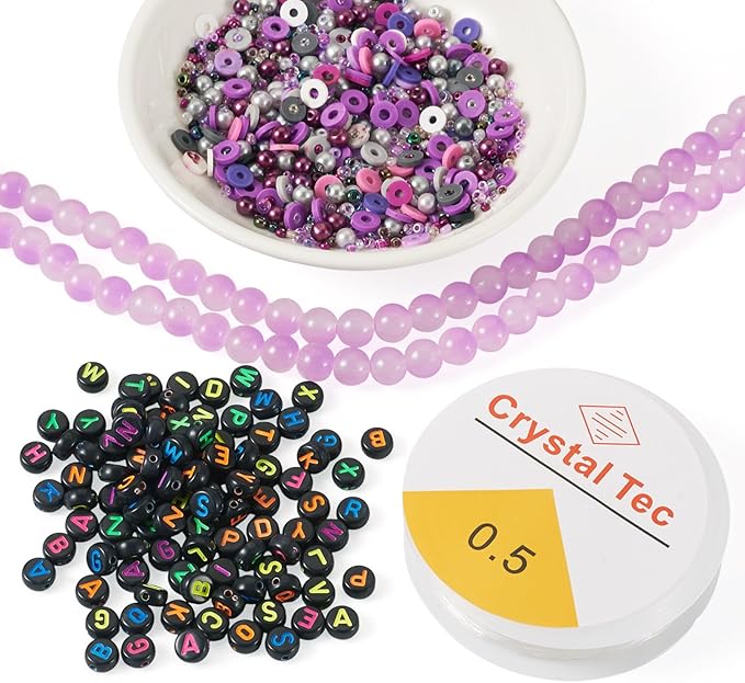 Spritewelry Friendship Bracelet Making Kit with Glass Seed Beads 8mm Purple Clay Beads Bracelet Making Kit for Adults Letter Bead for Jewelry Making DIY Crafts Gift Supplies 1 Bag