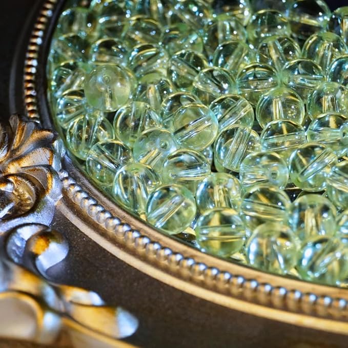 Jabrand 150pcs Beads Kit, 8mm Transparent Glass Beads Clear Round Crystal Beads for Bracelet Making Jewelry DIY Crafts Supplies (Green)