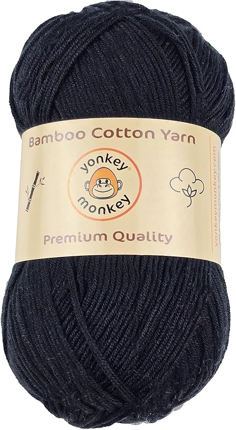 10-Pack of Yonkey Monkey 500 Grams Yarn - 70% Rayon derived from Bamboo, 30% Cotton - Imported - Black 9002