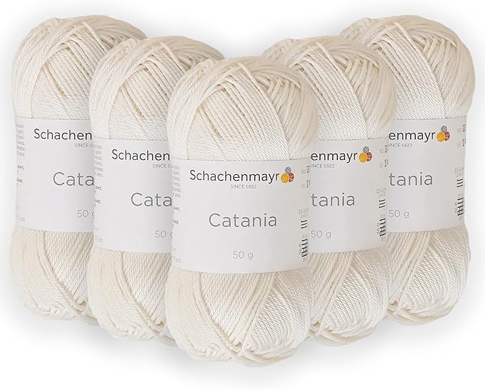 5 Skein/Pack Schachenmayr (SMC) Catania Originals Yarn, Each Ball 1.76 Oz (50gr) / 136 Yards (125 m), 100% Mercerized Cotton for Knitting and Crochet Yarn, Sport Weight, 105 - Natural