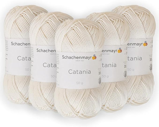 5 Skein/Pack Schachenmayr (SMC) Catania Originals Yarn, Each Ball 1.76 Oz (50gr) / 136 Yards (125 m), 100% Mercerized Cotton for Knitting and Crochet Yarn, Sport Weight, 105 - Natural