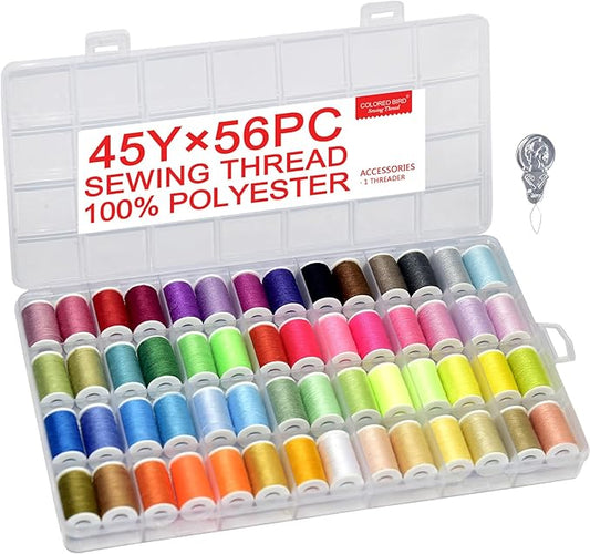 56 rainbowColor Set of Handy Polyester Sewing Threads with needls and Threader