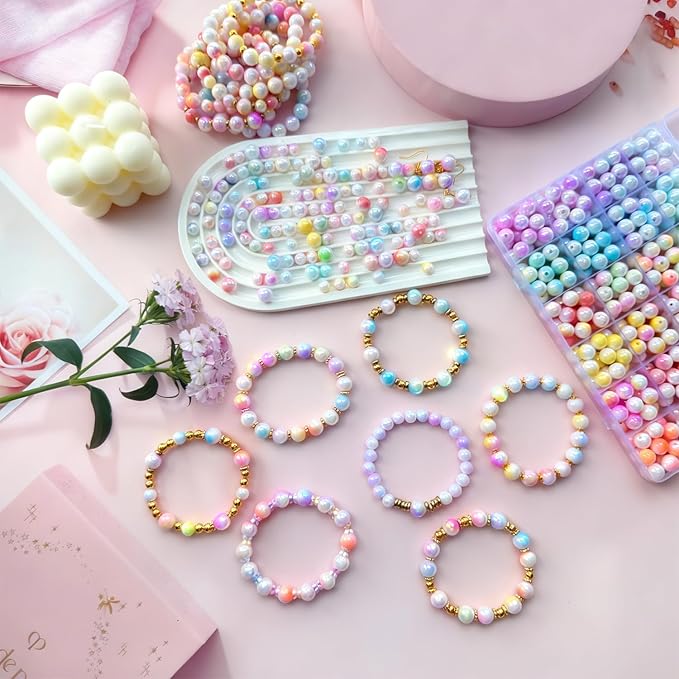 408Pcs 10mm Acrylic Round Beads for Jewelry Making, 24 Colors Pastel Two Tone Round Bead for Bracelets Making Kit Candy Color Plastic Bubble Gum Beads Pastel Loose Beads Bulk for DIY Necklace Crafts