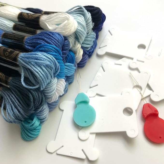 levylisa Embroidery Floss 30 Skeins Cross Stitch Threads Friendship Bracelets Floss with 10 Pcs Floss Bobbins and 2 Pcs Needle Threader (Blue)