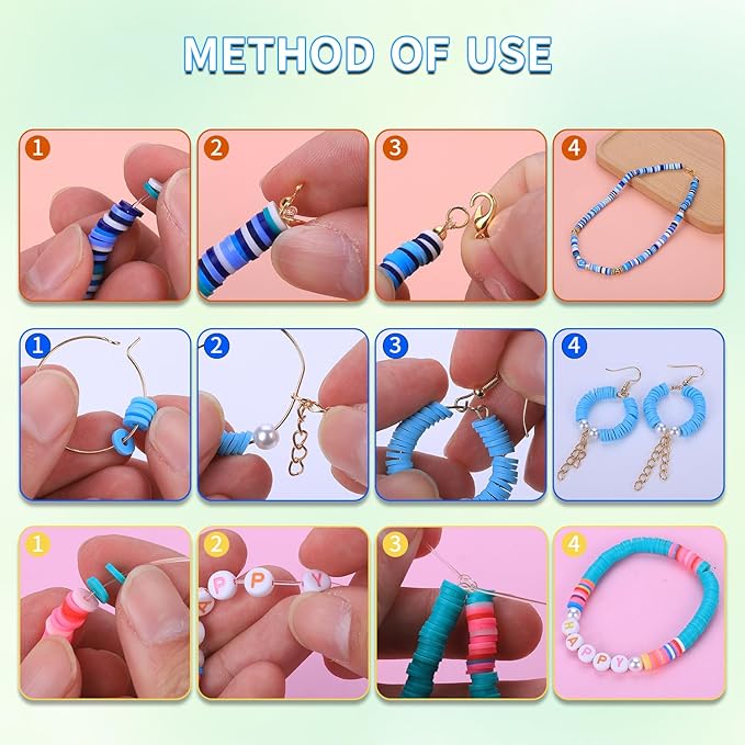 AIPRIDY Girls Toys Bracelet Making Kit, Clay Beads Jewelry Activity Kit, DIY Crafts Birthday Christmas Gifts for Girls Ages 5 6 7 8 9 10 11 12 Years Old (24 Colors 6500 Pcs)