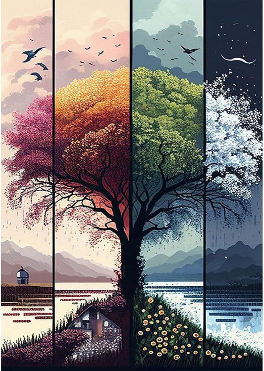 Tree Stamped Cross Stitch Kits for Beginners Adults,Landscape Dimensions Needlepoint Art Crafts,Counted Cross Stitch Kits Embroidery Kits for Beginners Adults for Home Decor 11.8x15.7inch