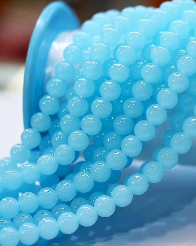 8mm Glass Beads 46PCS Glass Beads for Jewelry Making Charm Round Loose Bead for Bracelet Making Kit (Light Lake Blue Jade)