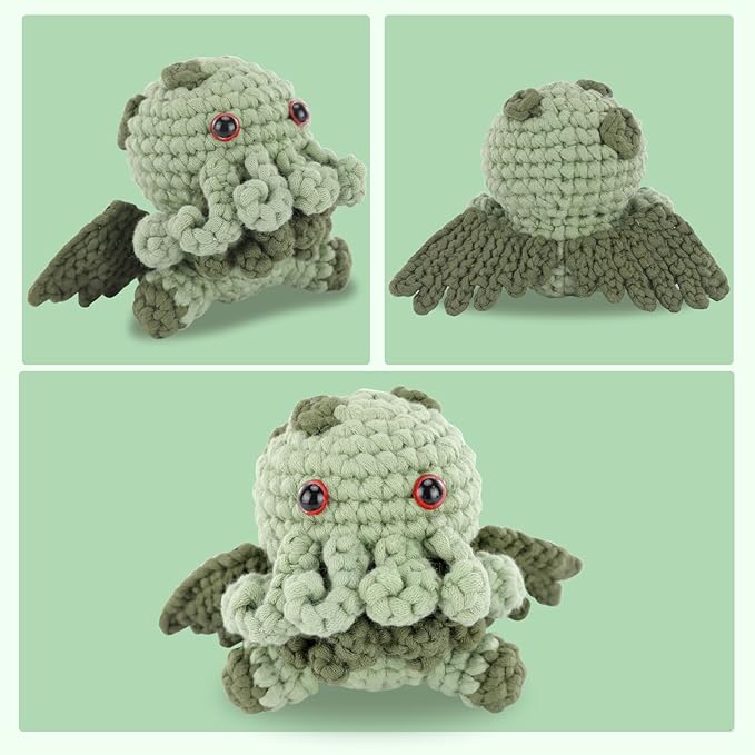 CrochetBox Crochet Kit for Beginners Adults - Cthulhu Starters Crochet Kit, Beginners Crocheting Kitting for Adults Teen, Craft Gifts with Crochets Yarns, Hook, Step-by-Step Video, Instruction