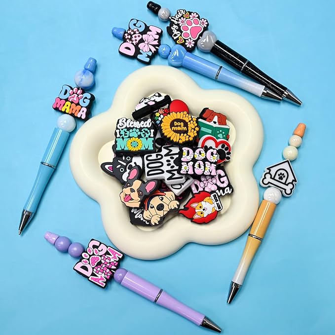 XHAOYEAHX 30PCS Dog Focal Beads for pens, Silicone Focal Beads Bulk for Beadable Pen Keychain Bracelet Lanyard Making Kit