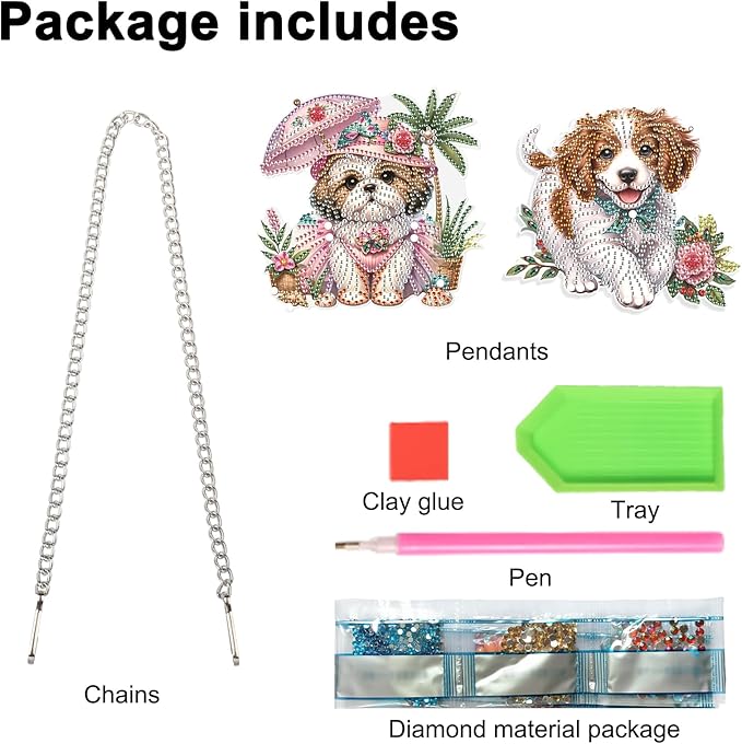 JISHSHAY 2 PCS Diamond Painting Pendant 5D DIY Dog Diamond Art Wind Chime Special Shaped Crystal Crystal Suncatcher Garden Wind Chimes Diamond Art Keyrings Pendant Necklace Diamond Art Kits Adults