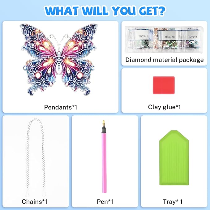 Bowetile Butterfly Diamond Art Hanging Kits for Adults, 5D Special Shape Diamond Painting Pendant Kits, Animal Gem Art Suncatchers Painting Ornament for Home Garden Wall Decor
