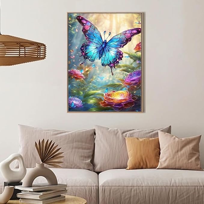 Camocin Diamond Art Kits for Adults Butterfly, 5D Flowers Diamond Painting Kits for Adults Beginners, DIY Butterfly Full Round Dots Drill Gem Art Kit for Gift Home Wall Decor 12 x 16 Inch
