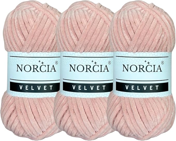 Soft Velvet Yarn Chenille Yarn for Crocheting Super Bulky 3x100g (3x74.3 yds) Baby Blanket Yarn for Knitting Amigurumi Yarn for Crochet Weaving Craft (Powder, 3 Skeins)