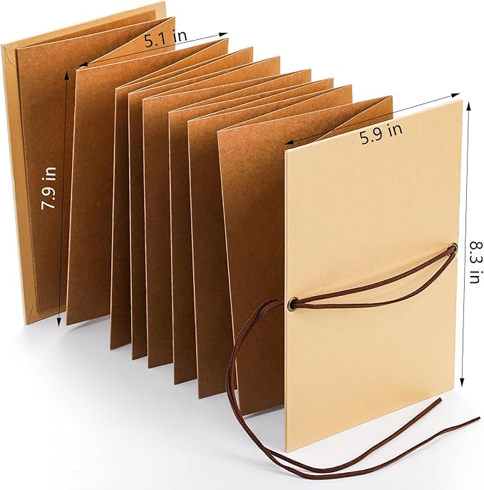 Hacaroa 4 Pack 6 x 8 Inches Accordion Scrapbook Brown Pages, Hardcover Kraft Paper Photo Albums, Stretchable Folding DIY Handmade Adventure Book Gift for Anniversary, Monther's Day, Graduation