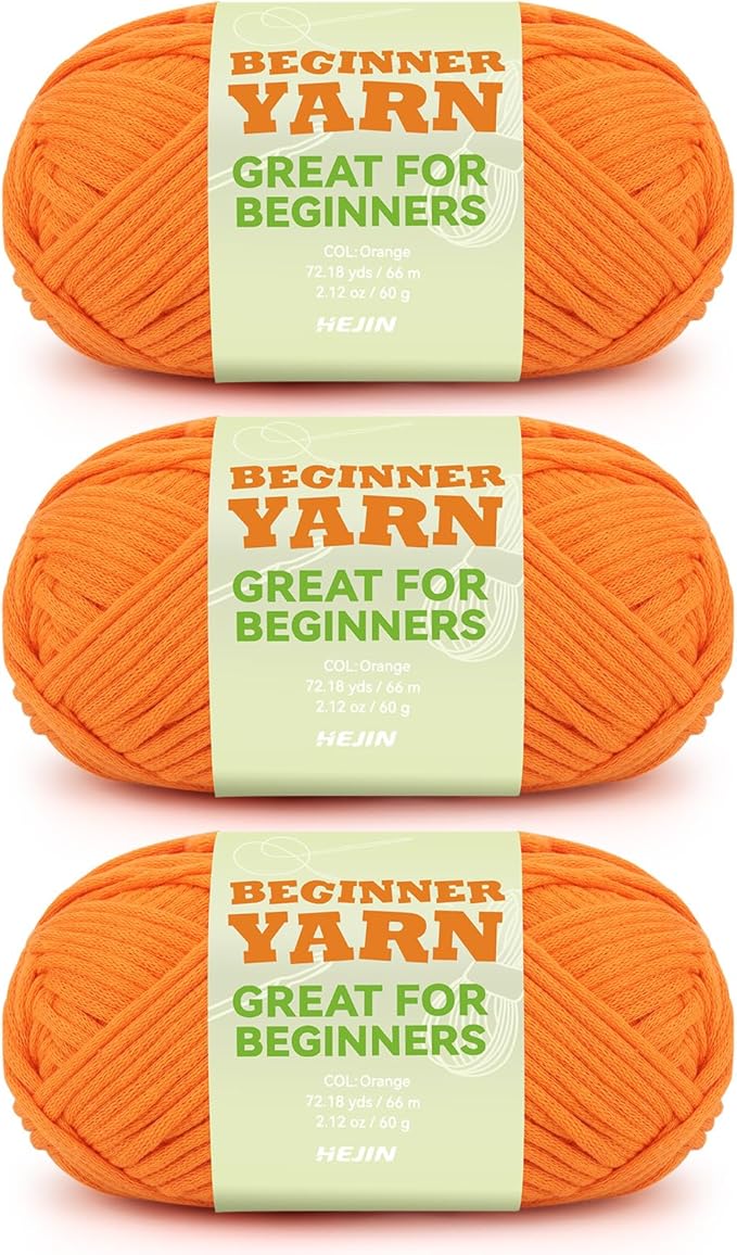 3x60g Orange Yarn for Crocheting and Knitting;3x66m (72yds) Cotton Yarn for Beginners with Easy-to-See Stitches;Worsted-Weight Medium #4;Cotton-Nylon Blend Yarn for Beginners Crochet Kit Making