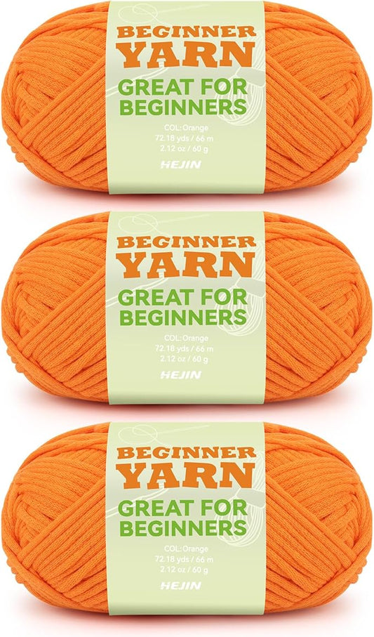 3x60g Orange Yarn for Crocheting and Knitting;3x66m (72yds) Cotton Yarn for Beginners with Easy-to-See Stitches;Worsted-Weight Medium #4;Cotton-Nylon Blend Yarn for Beginners Crochet Kit Making