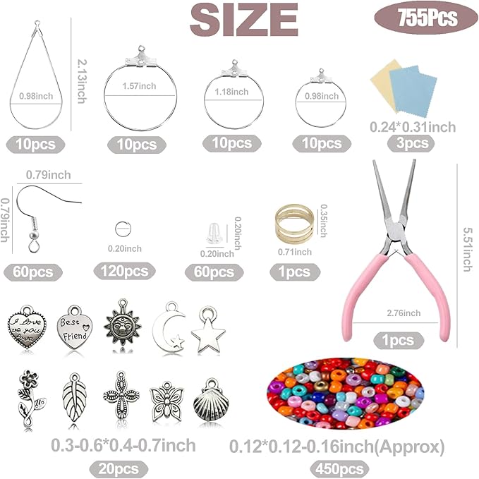 XKCWXY 755Pcs Beading Hoop Earrings for Jewelry Making,with Earring Finding Teardrop Round Beading Hoop,Earring Hooks and Backs,Jump Rings, Silver Earring Charms,Pony Beads for DIY Jewelry Craft