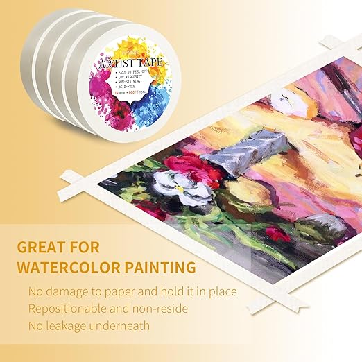 Low Tack White Artist Tape for Watercolor Paper Drafting Art Masking Tape Acid Free Painter Watercolor Tape for Painting Canvas Framing, 1 inch Wide 660FT Long Total