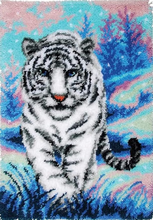 YOOTOM Tiger Latch Hook Rug Kit for Adult, DIY Handmade Carpet Crochet Needlework Mat Knotted Cushion Tapestry, Pre-Printed Latch Hook Kits, Embroidery Decoration Festival Gift 20x15 in.