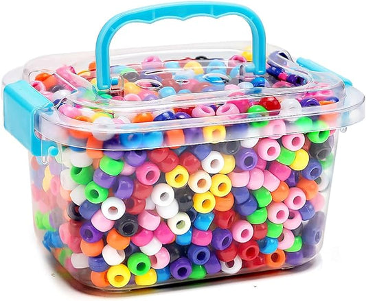 gaganiu pony beads 1100+ pcs – multicolor plastic kandi friendship beads in jar for bracelets, hair braids, jewelry making & diy crafts