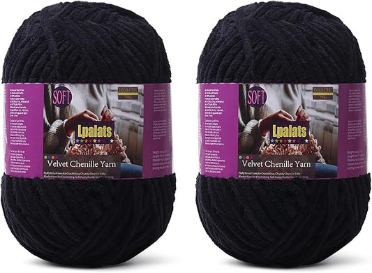 Baby Blanket Yarn for Crocheting - 2 Pack of 200g/7oz Chunky Chenille Yarn for Knitting Blankets Amigurumi - #6 Super Bulky - 348 Yards Soft Thick Plush Yarns (2, Black)