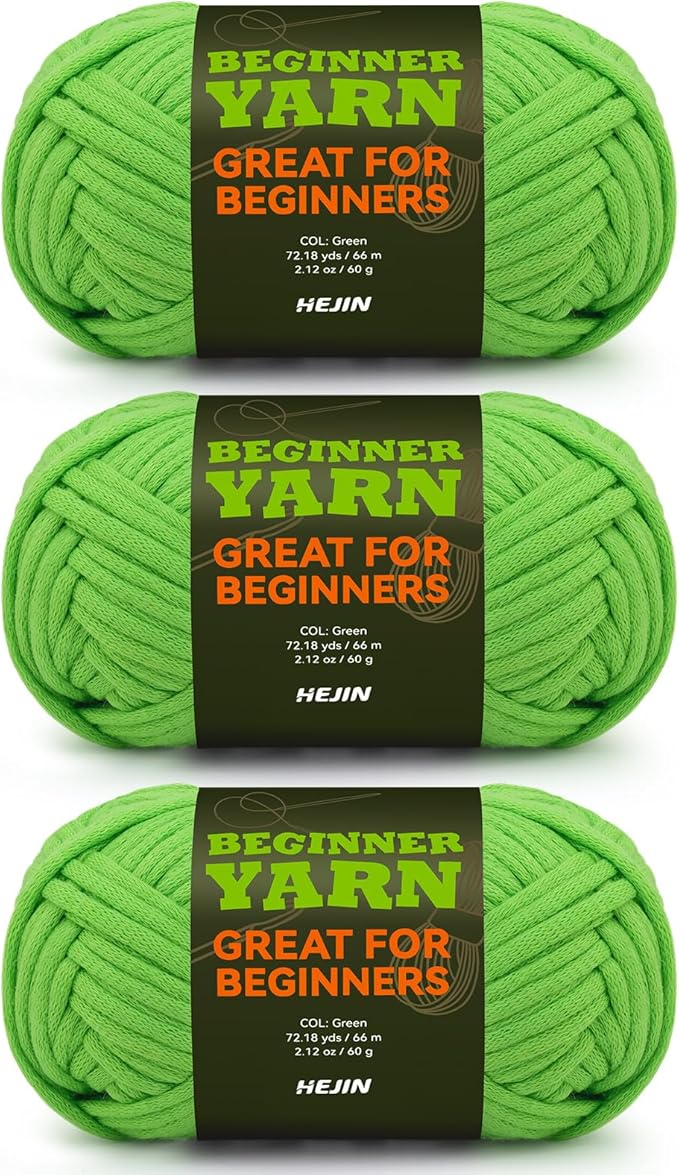 3x60g Green Yarn for Crocheting and Knitting;3x66m (72yds) Cotton Yarn for Beginners with Easy-to-See Stitches;Worsted-Weight Medium #4;Cotton-Nylon Blend Yarn for Beginners Crochet Kit Making