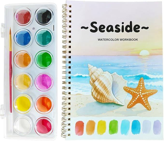 Watercolor Workbooks, Coloring Book Beginner Painting Kit, Arts Crafts Supplies Gift for Watercolor Enthusiasts, 12 Colors Paint Set with Brush