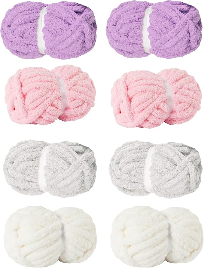 Assorted Chunky Yarn for Hand Knitting,Soft Jumbo Bulky Fluffy Chenille Yarn for Crocheting,Blanket Scarf DIY,8 Pack(28yds, 8 Ounces Each)