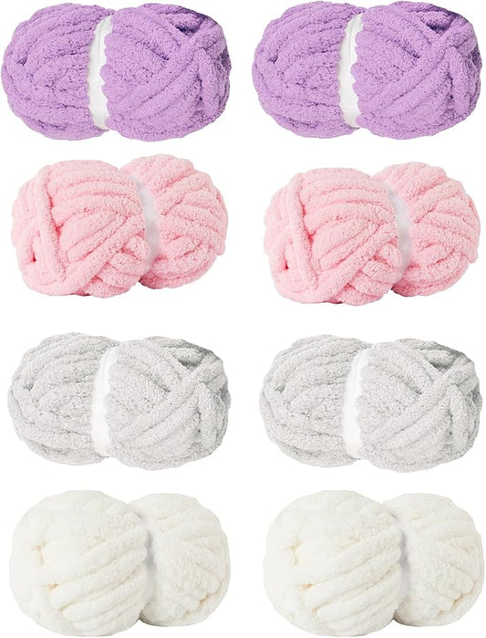 Assorted Chunky Yarn for Hand Knitting,Soft Jumbo Bulky Fluffy Chenille Yarn for Crocheting,Blanket Scarf DIY,8 Pack(28yds, 8 Ounces Each)