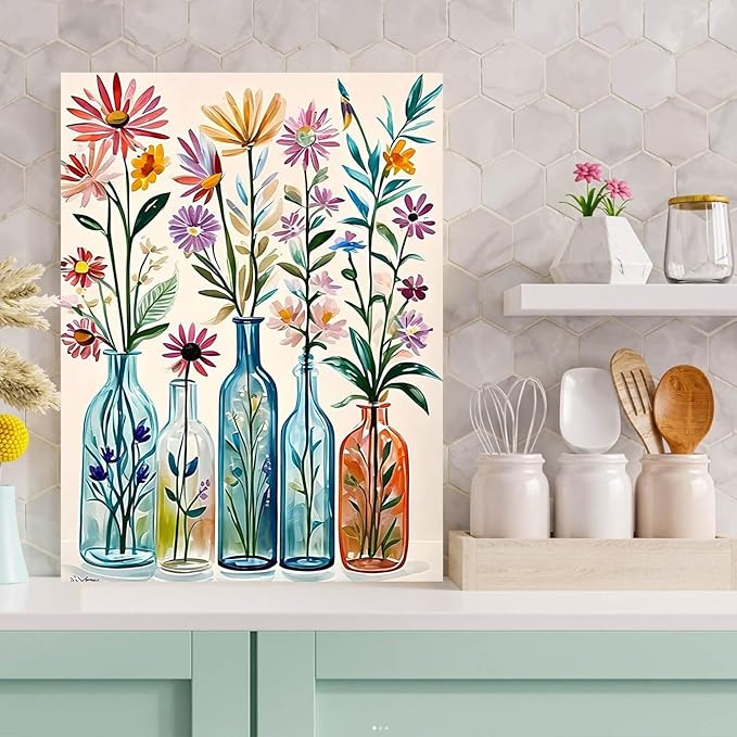 DIY Diamond Art Kits for Adults Flowers Diamond Painting Kits for Adults Beginners, Round 5D Full Drill Paint by Diamonds Gem Art Dots Painting Vase Flowers Crafts for Home Wall Art Decor 11.8x15.7in